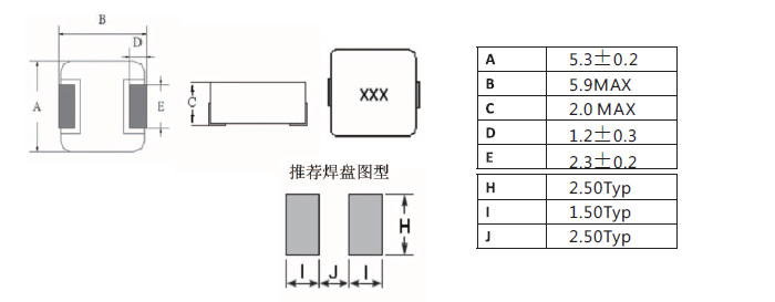 一體成型電感0520系列規格尺寸